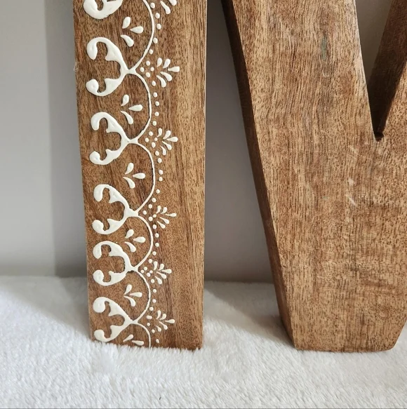 Wooden Block Letter Monogram Initial M Rustic Embossed Home Decor - Picture 2 of 6